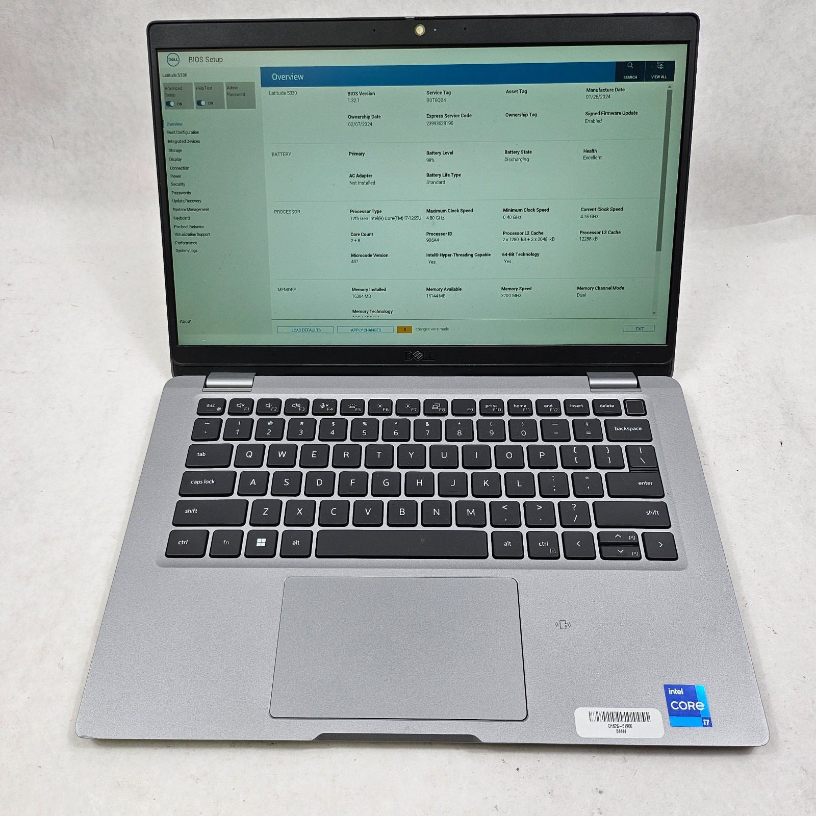 Dell Latitude 5330 Intel Core i7-1265U 4.15GHz 16GB RAM No SSD 97% Battery