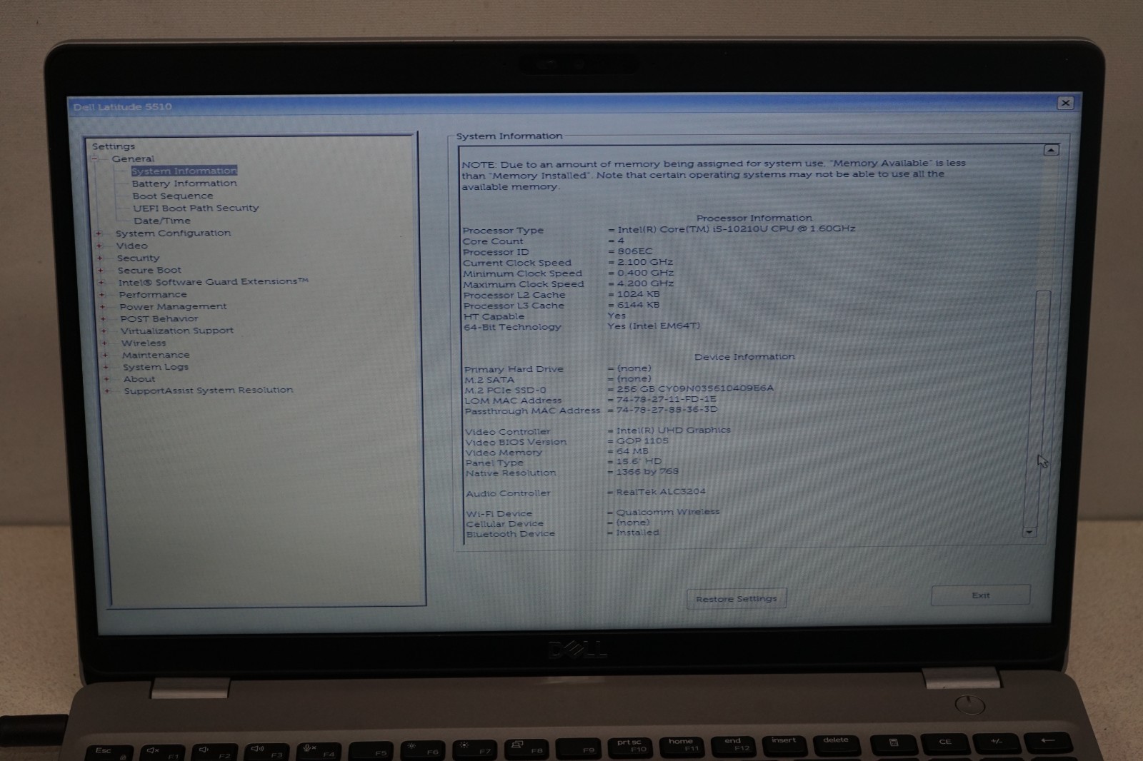 ^ Dell Latitude 5510 Intel i5-10210U @ 1.6GHz 8 GB Ram 256GB SSD No OS #X7040
