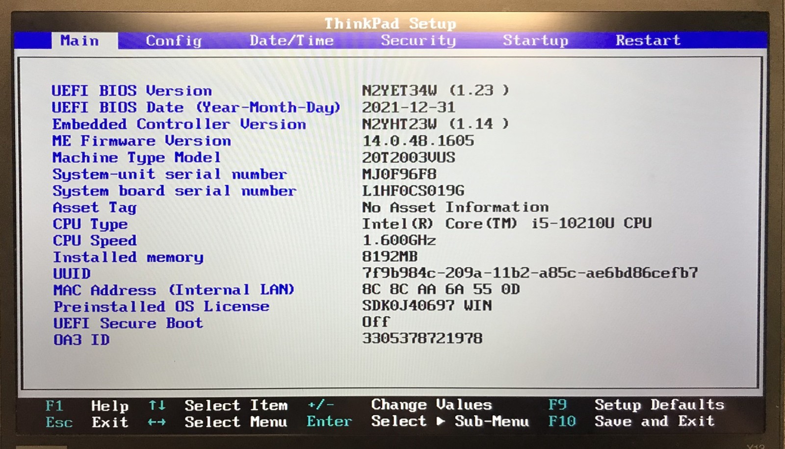Lenovo ThinkPad X13 Gen1 13.3″ Laptop i5-10210U 8GB RAM No Storage Boots to BIOS