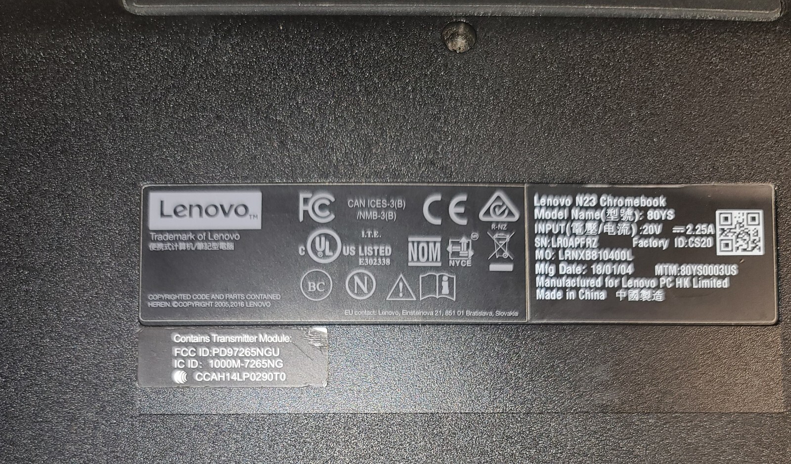 Lenovo N23 Chromebook 80YS Celeron N3060 1.6 GHz 4GB RAM 16 GB eMMC 11.6″
