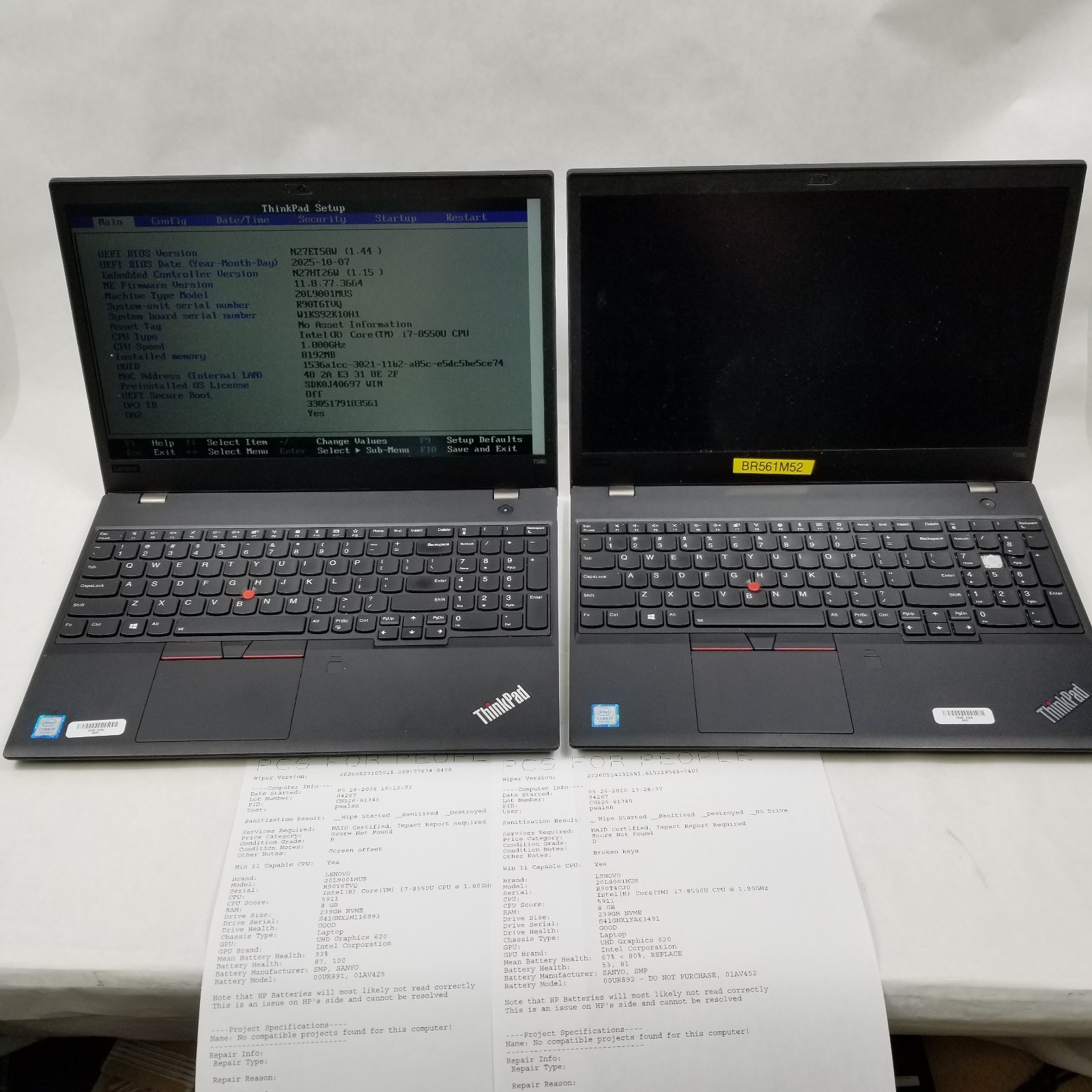 Lot of 7 Lenovo ThinkPad T580 Mixed Specs i5 / i7 for Parts or Repair *Read*