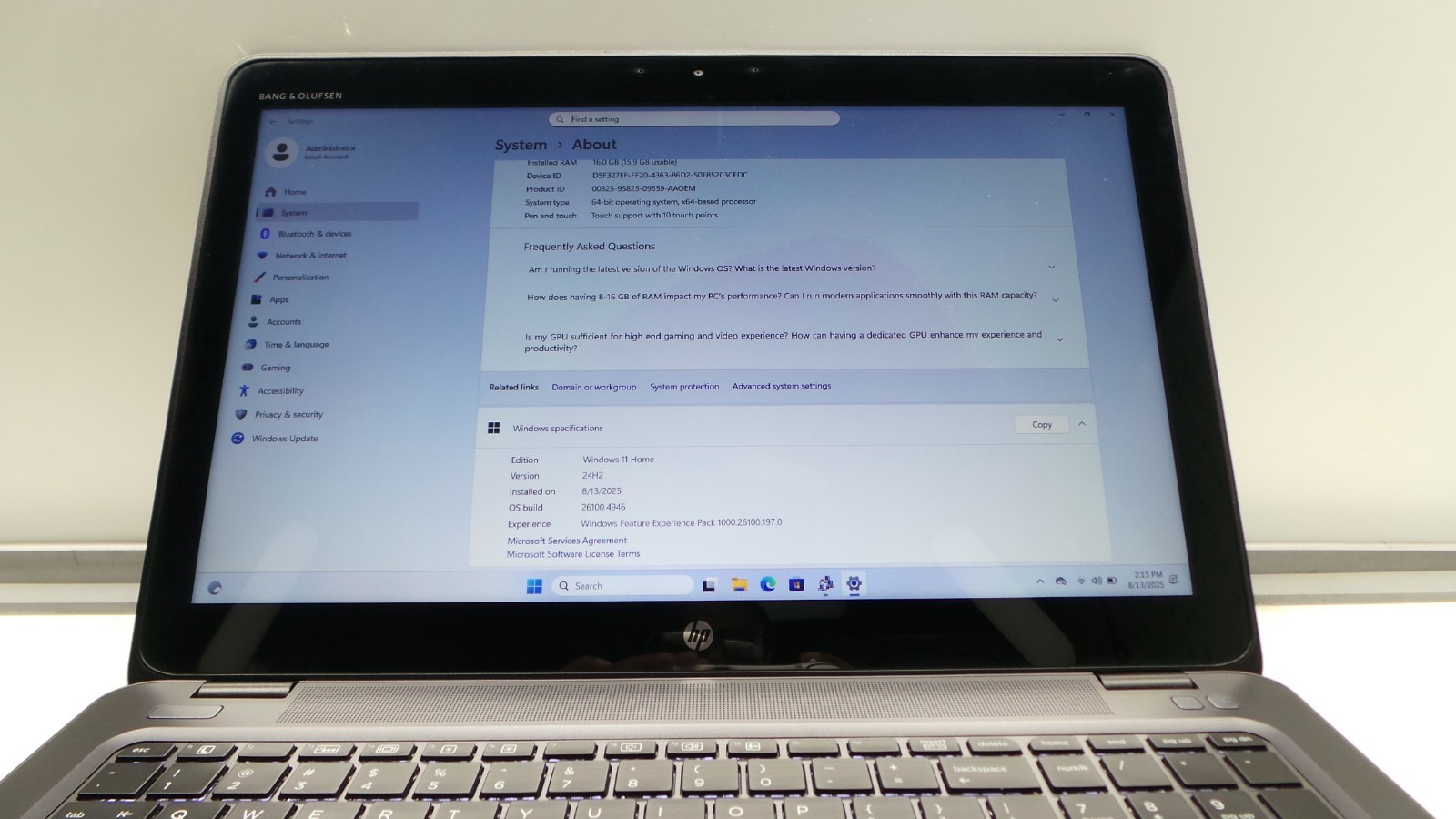 HP Z Book 15u G3| 15.6″ | i7-6500U |2.50GHz |16GB DDR RAM|256 GB SSD| Win 11 Hom