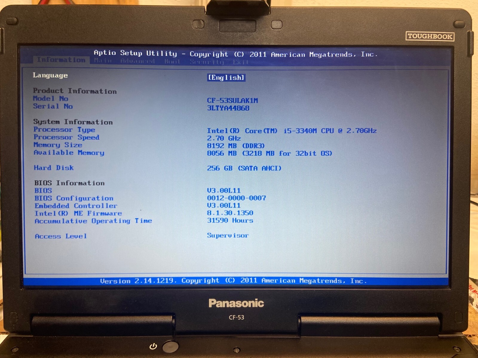 Panasonic CF-53 i5-3340M 2.7GHz 8GB RAM 1TB GB HHD Windows 10 pro