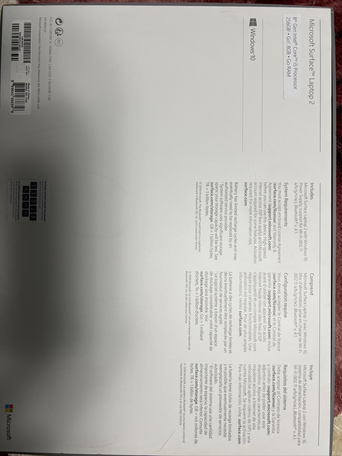 Microsoft Surface Laptop 2 13.5 Inch (256 GB, Intel Core i5 8th Gen., 1.60 GHz,