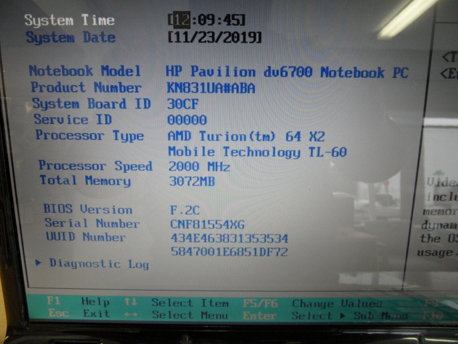 HP Pavilion dv6000 / AMD Turion 64 X2 @ 2.0 GHz / Parts Laptop / Posted BIOS