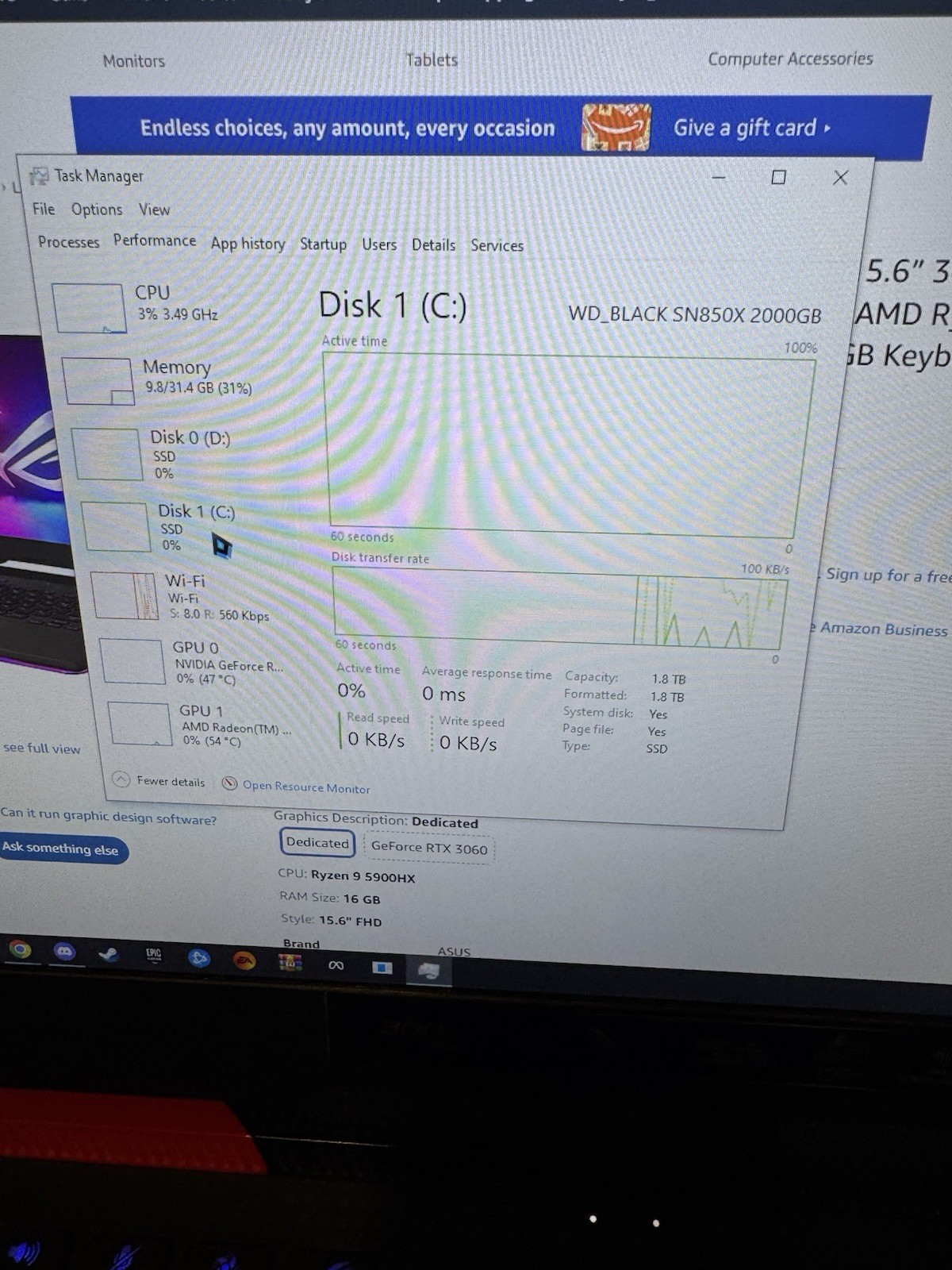 ASUS ROG Strix G15 Gaming Laptop Ryzen 9 5900HX, RTX 3070, 32GB RAM, 6TB SSD