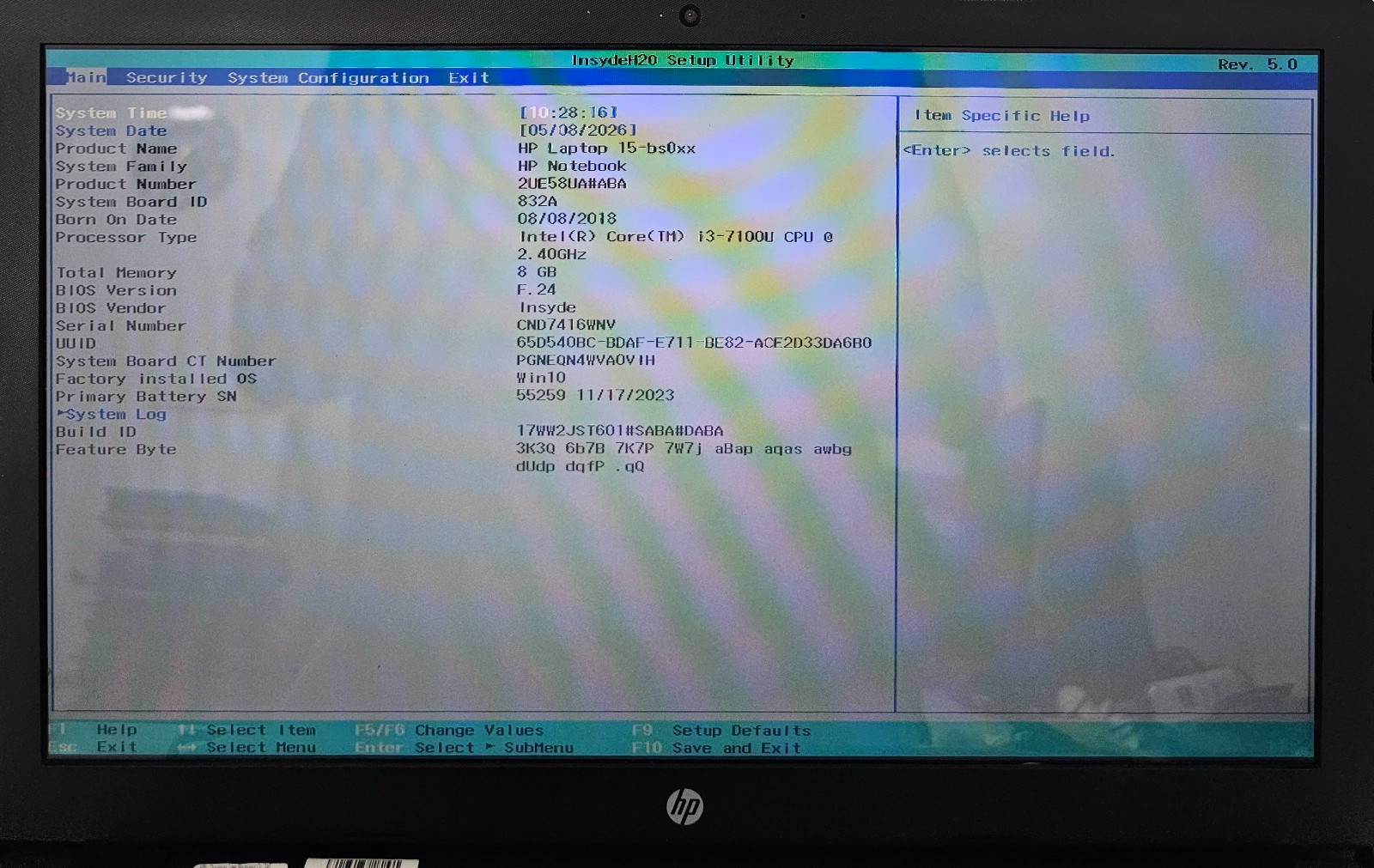HP Laptop 15-bs091ms 15.6″ Intel Core i3-7100U 8GB Ram NO HD/OS (FL)