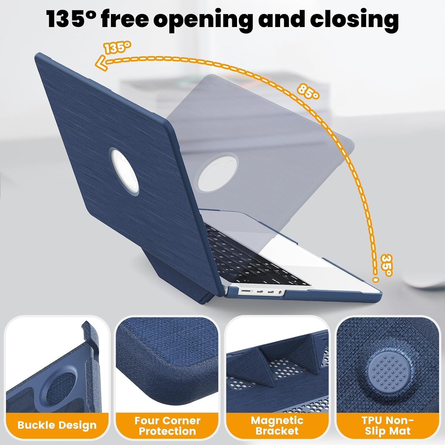 MacBook Air 15 Inch Case M5 M4 M3 M2 2026 2025-2023, 4 in 1 Kit, Navy