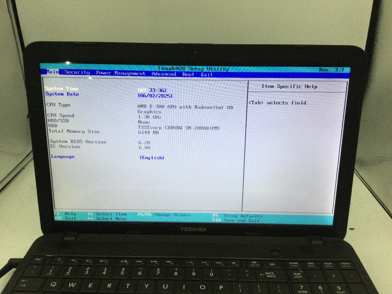 TOSHIBA SATELLITE C855D – BOOTS TO BIOS – AMD E300 – 4GB RAM -READ DESCRIP- BB