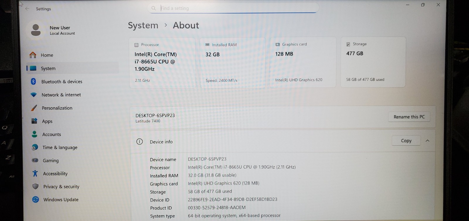 Dell Latitude 7400 Laptop Intel Core i7-8th Gen 32GB RAM 512GB SSD W11P 14″ FHD