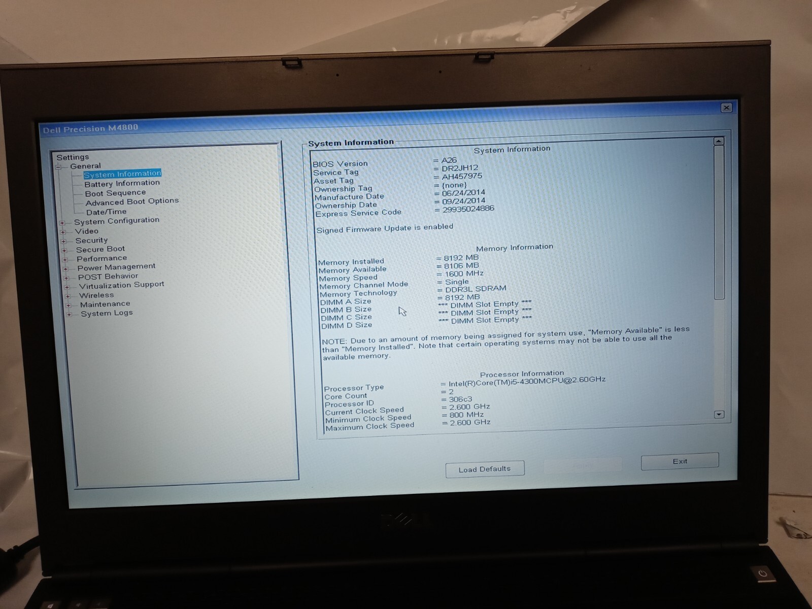 Dell Precision M4800 15.6″ FHD Laptop i5-4300 2.6GHz 8GB RAM 0GB HDD NO OS
