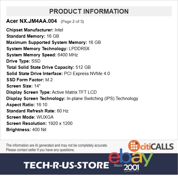 Acer NX.JM4AA.004 Chromebook Plus 714 14″ Touch Ultra 7 155U 16GB 512GB SSD