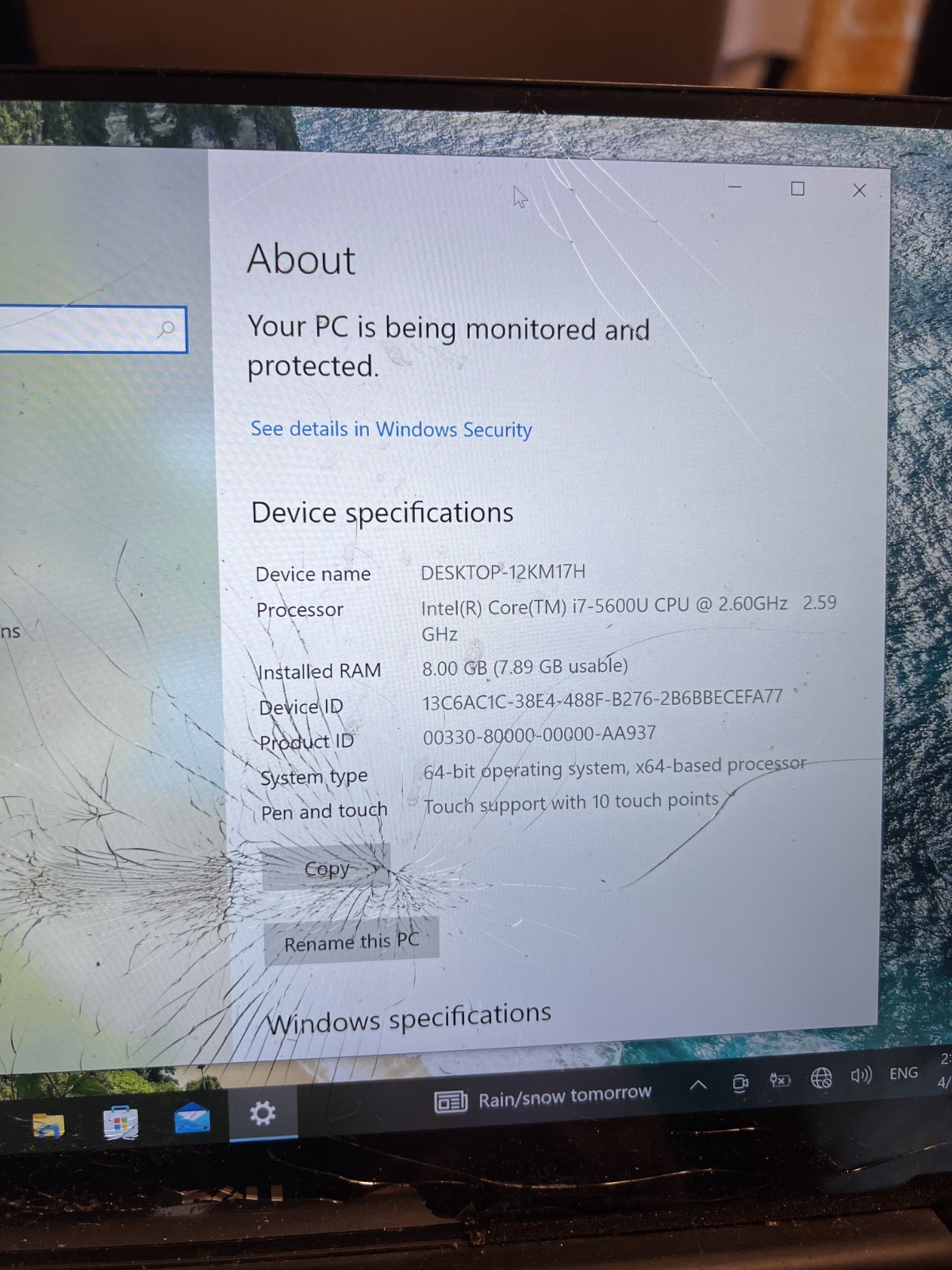 Dell XPS 13 9343- Working PC – Smashed Screen/No Battery – 256GB SSD – READ