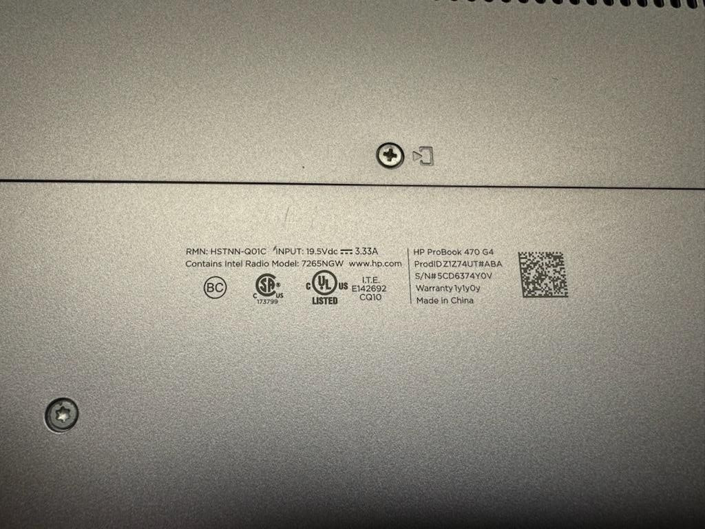 HP ProBook 470 G4 1600×900 i5-7200U 8GB 250 HHD W11 Pro + Charger *Read*