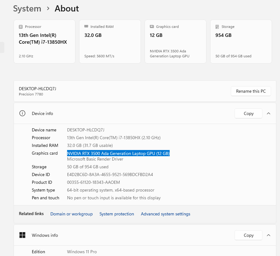 Dell Precision 7780 17.3″ i7-13850HX 32GB RAM 1TB SSD – NVIDIA RTX 3500 Ada 12GB