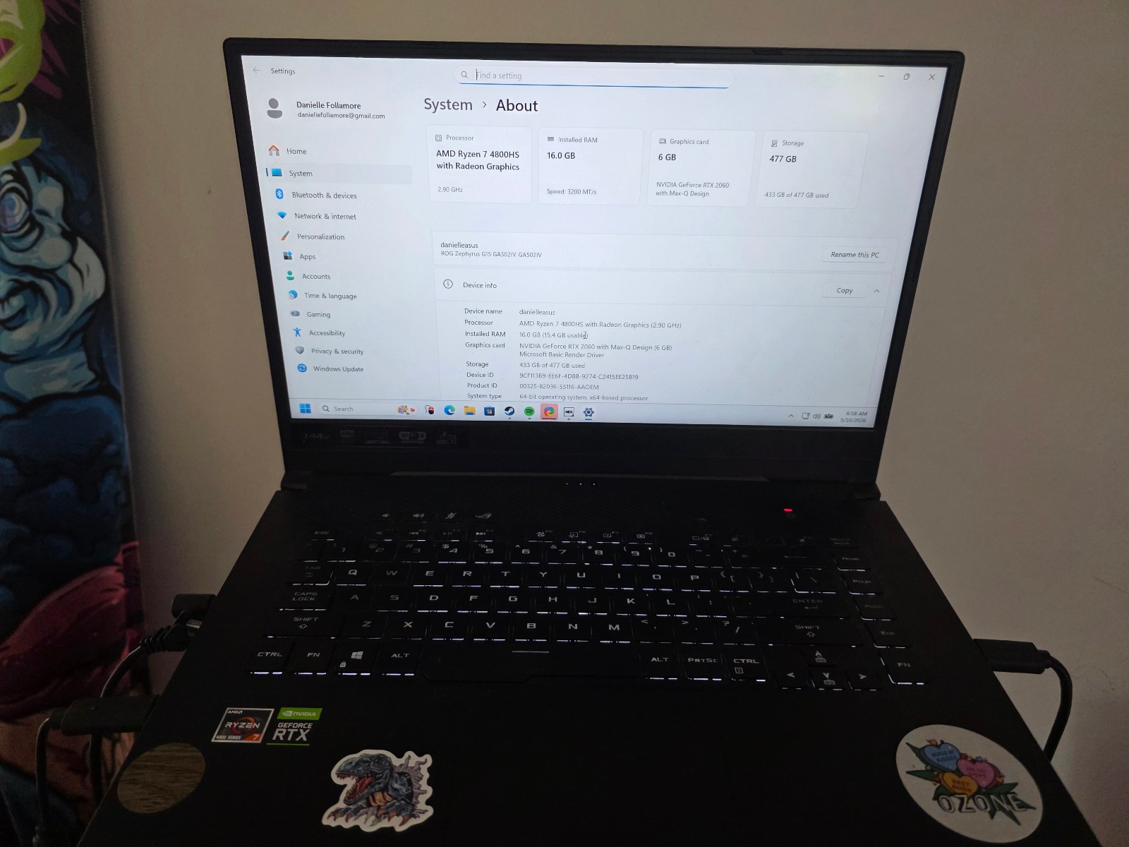 ASUS Rog Zephyrus G15 GA502IV AMD Ryzen 7 4800 HS 2.9GHz 16GB RAM 512GB