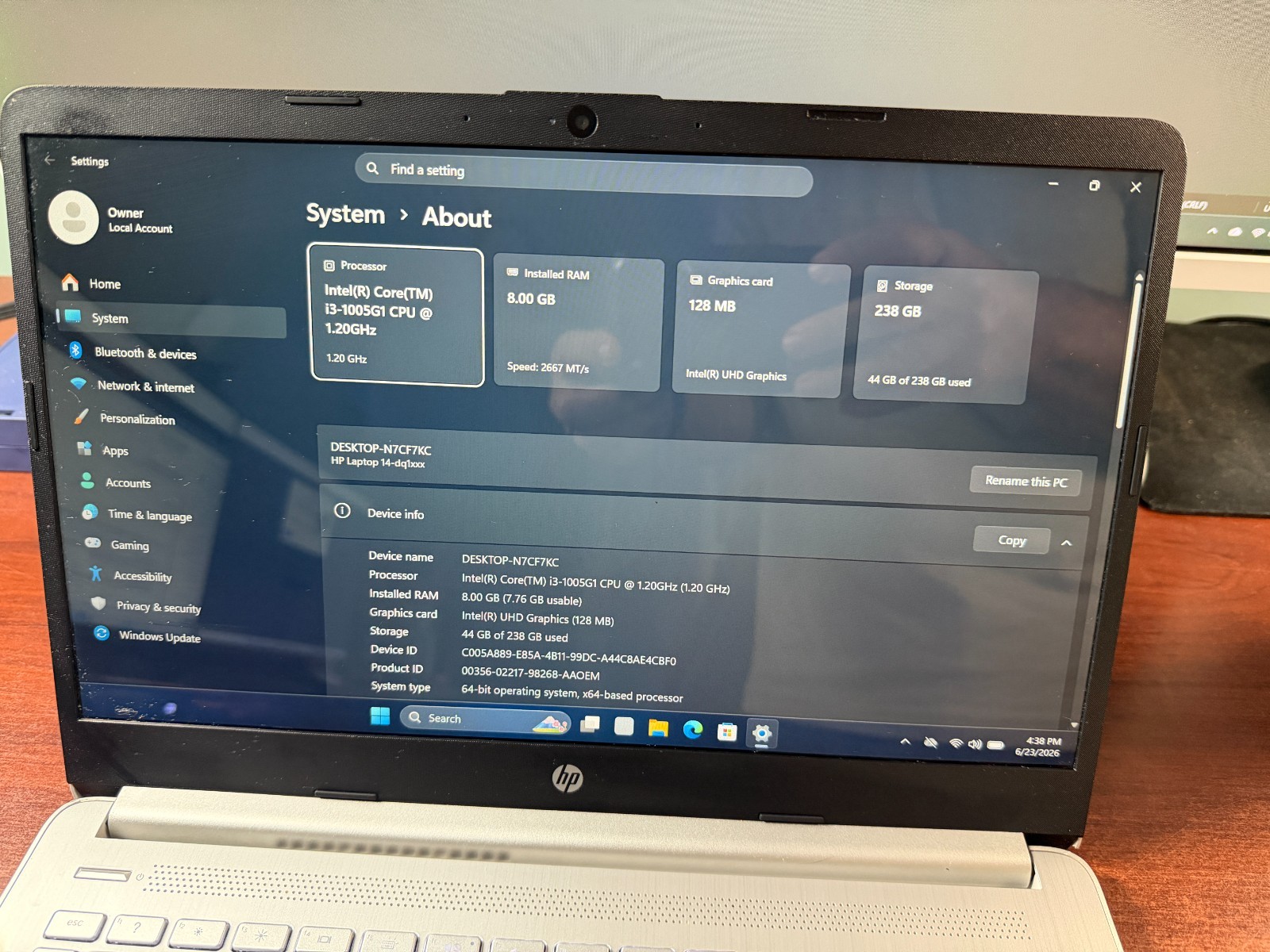 HP Laptop 14-dq1043cl FHD Intel Core i3-1005G1 1.2GHz 8GB RAM 256GB SSD Win11H