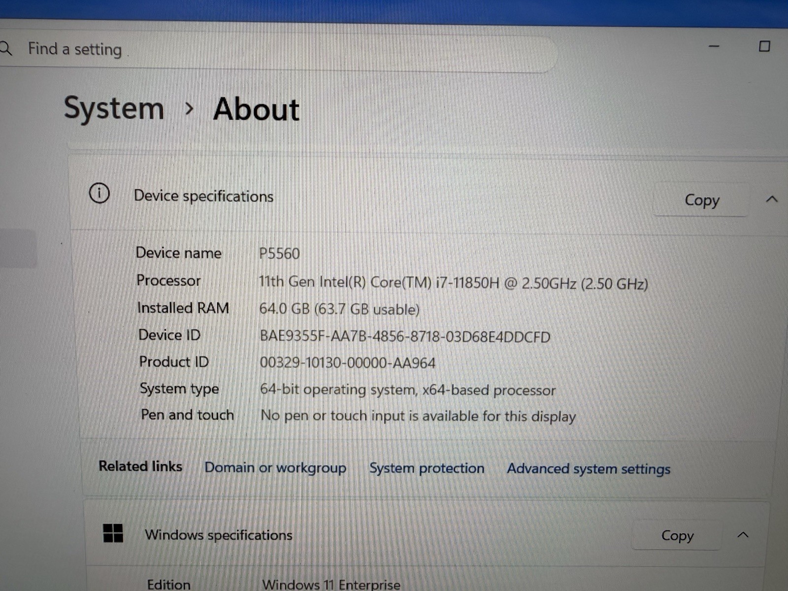 Dell Precision 5560 15 Core i7-11th Gen 64GB 1TB NVme W11P