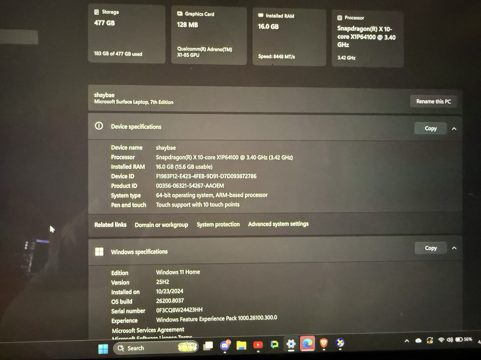 Microsoft Surface Laptop 7th Edition 13″ Snapdragon X 16GB 477GB SSD Sandstone …