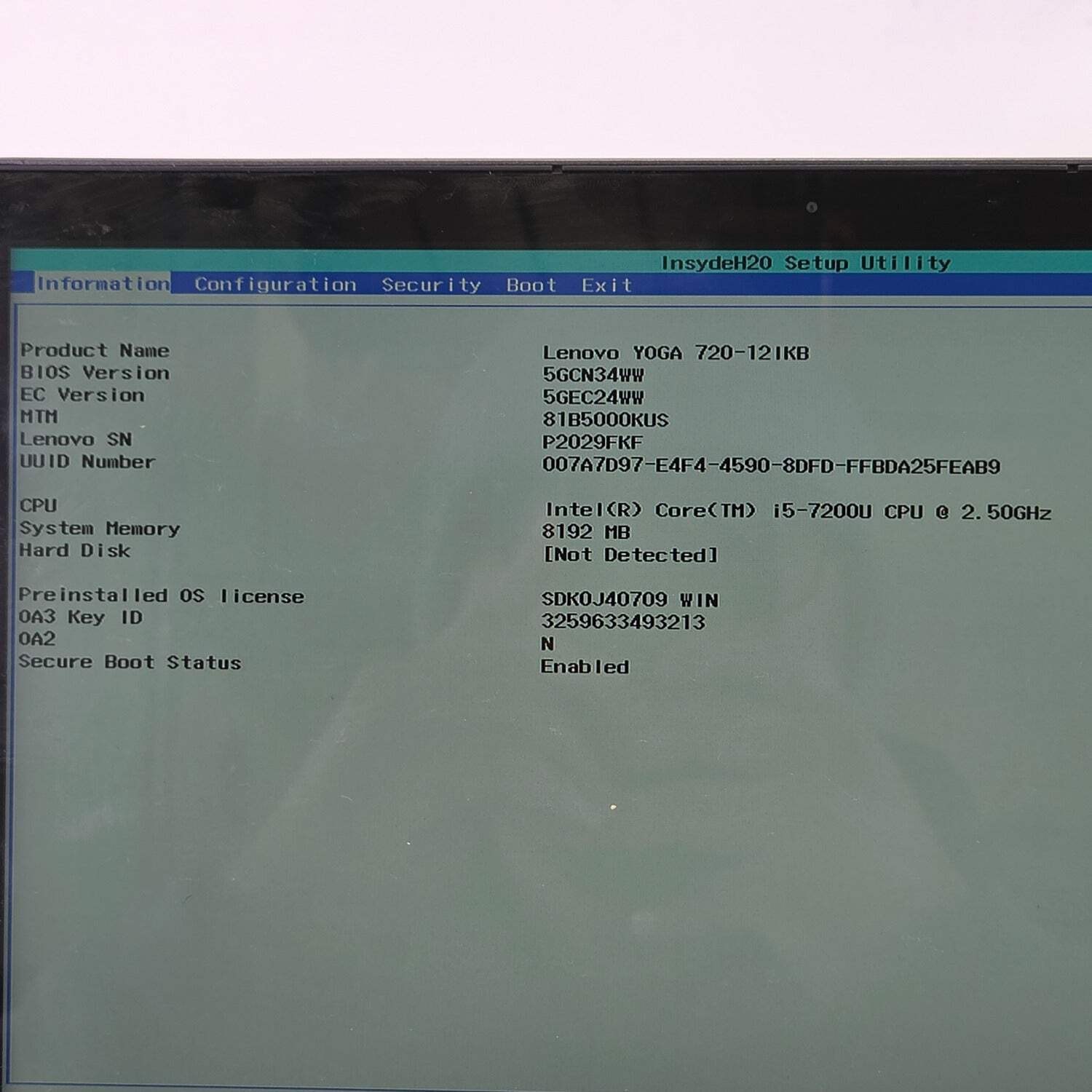 Broken Lenovo Yoga 720 12 12.5″ i5-7200U 2.5GHz 8GB RAM No SSD