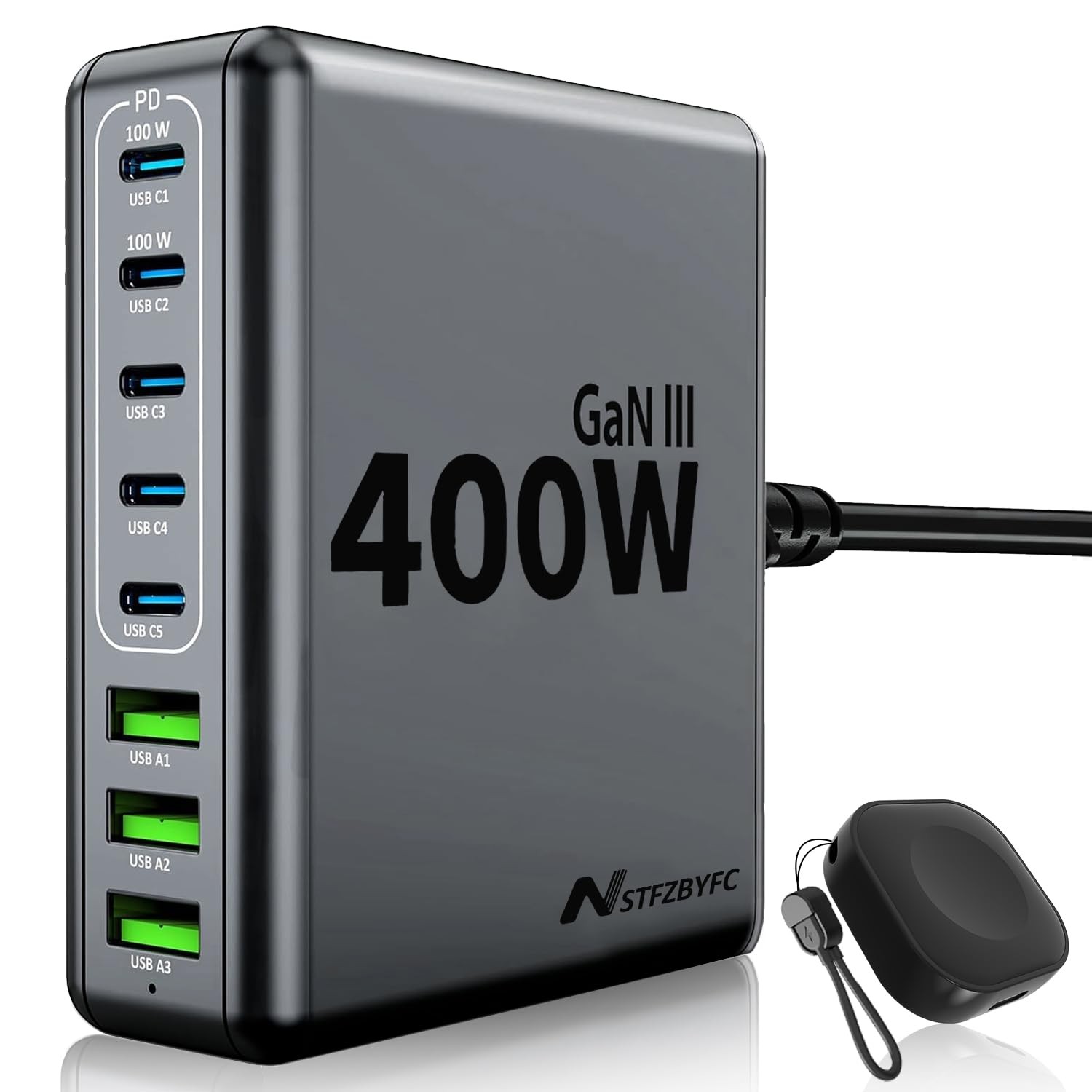 400W USB C Charger Block 8-Port GaN III Fast Charging Station + iWatch Wireless
