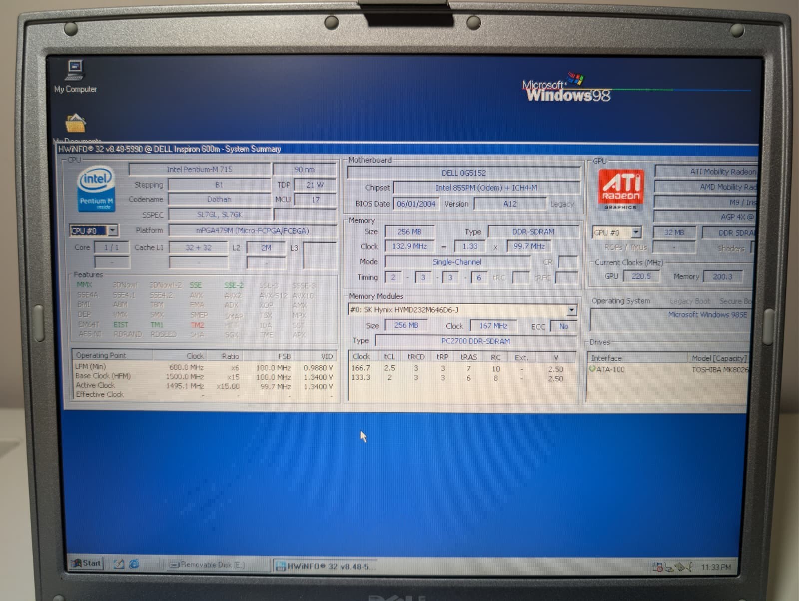 Dell Inspiron 600m | Pentium M 256MB RAM 80GB HDD | AMD Windows 98 SE DVD