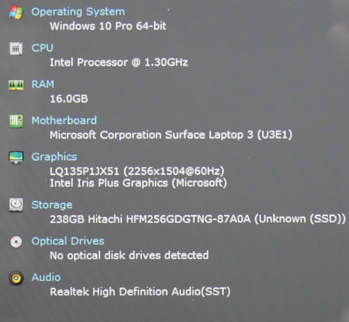 MICROSOFT SURFACE LAPTOP 3 Intel CORE i7-1065g7 16GB RAM 256GB SSD Windows 10Pro