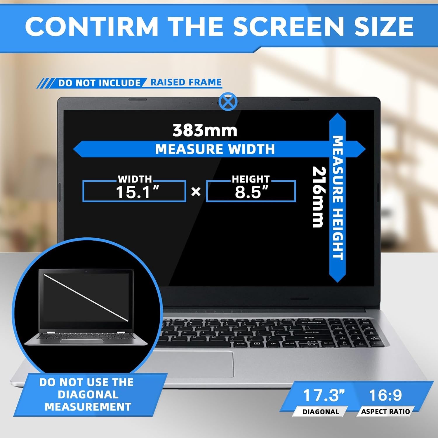 17.3 Inch Laptop Privacy Screen Filter for 16:9 Widescreen Display and Protector