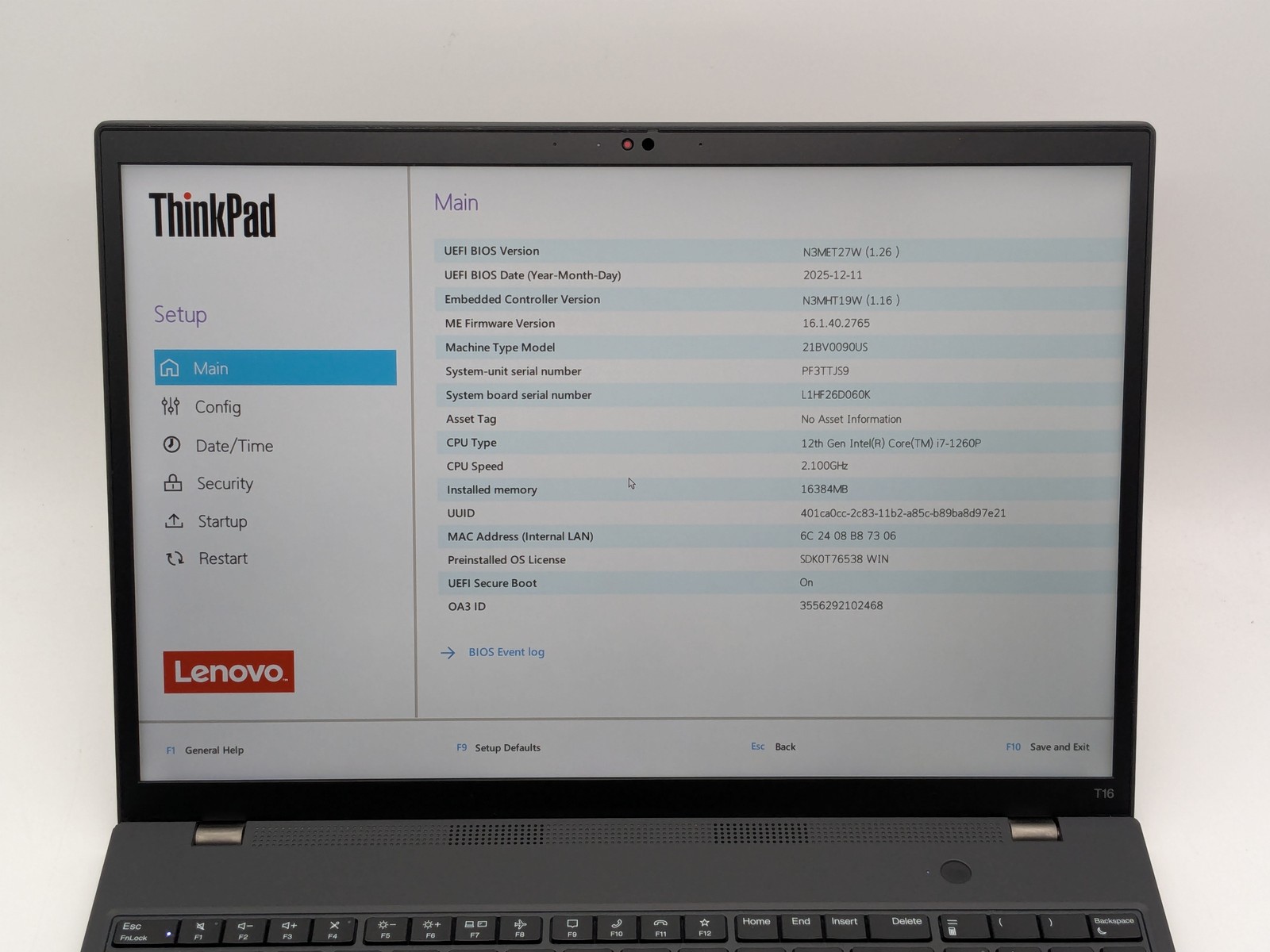 Lenovo ThinkPad T16 Gen 1 16″ FHD+ I7-1260P 512GB 16GB W11P Backlit FP Reader