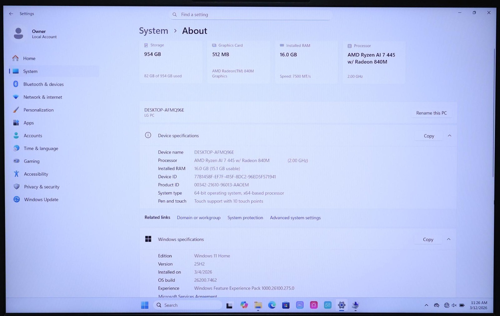 LG gram Book AMD Ryzen AI 7 445 16GB 1TB 16″ Copilot+ PC 16U55U-H.AU77U3