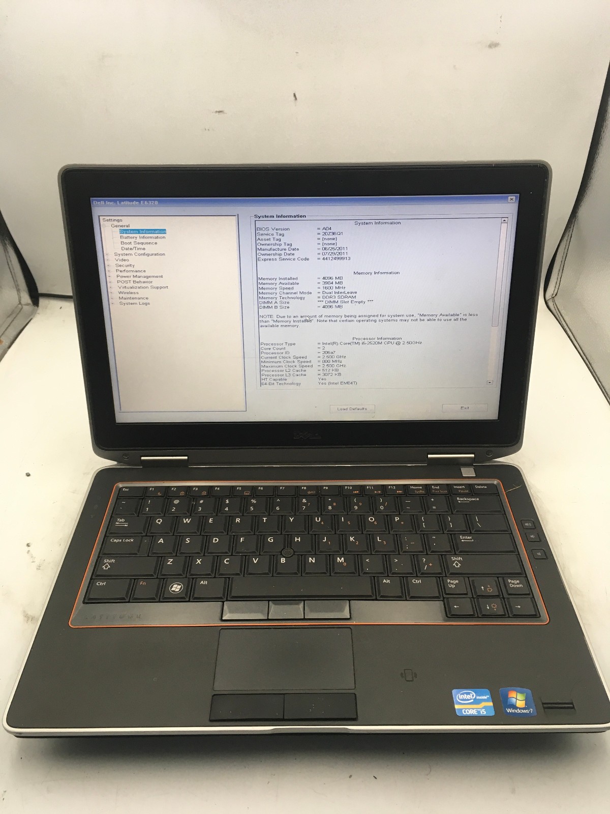 DELL LATITUDE E6320 – BOOTS TO BIOS – INTEL I5 2520M – NO RAM – READ DESC – BB
