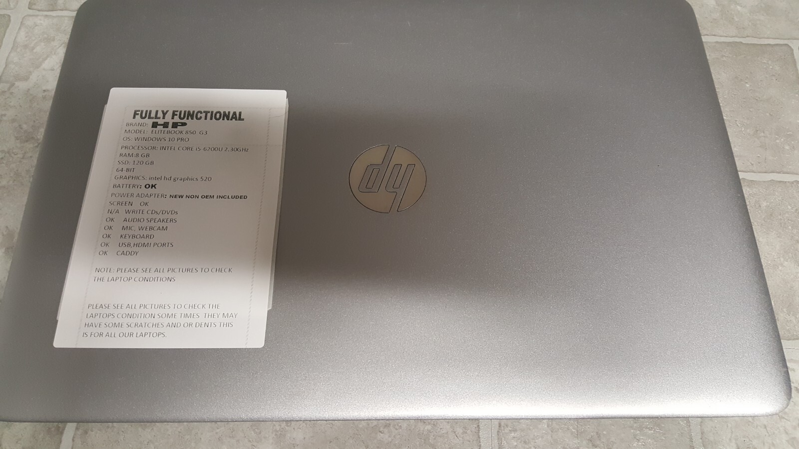 HP EliteBook 850 G3 Core i5-6200U 2.3 GHz 16 GB 256 GB SSD Windows 10 Pro Laptop