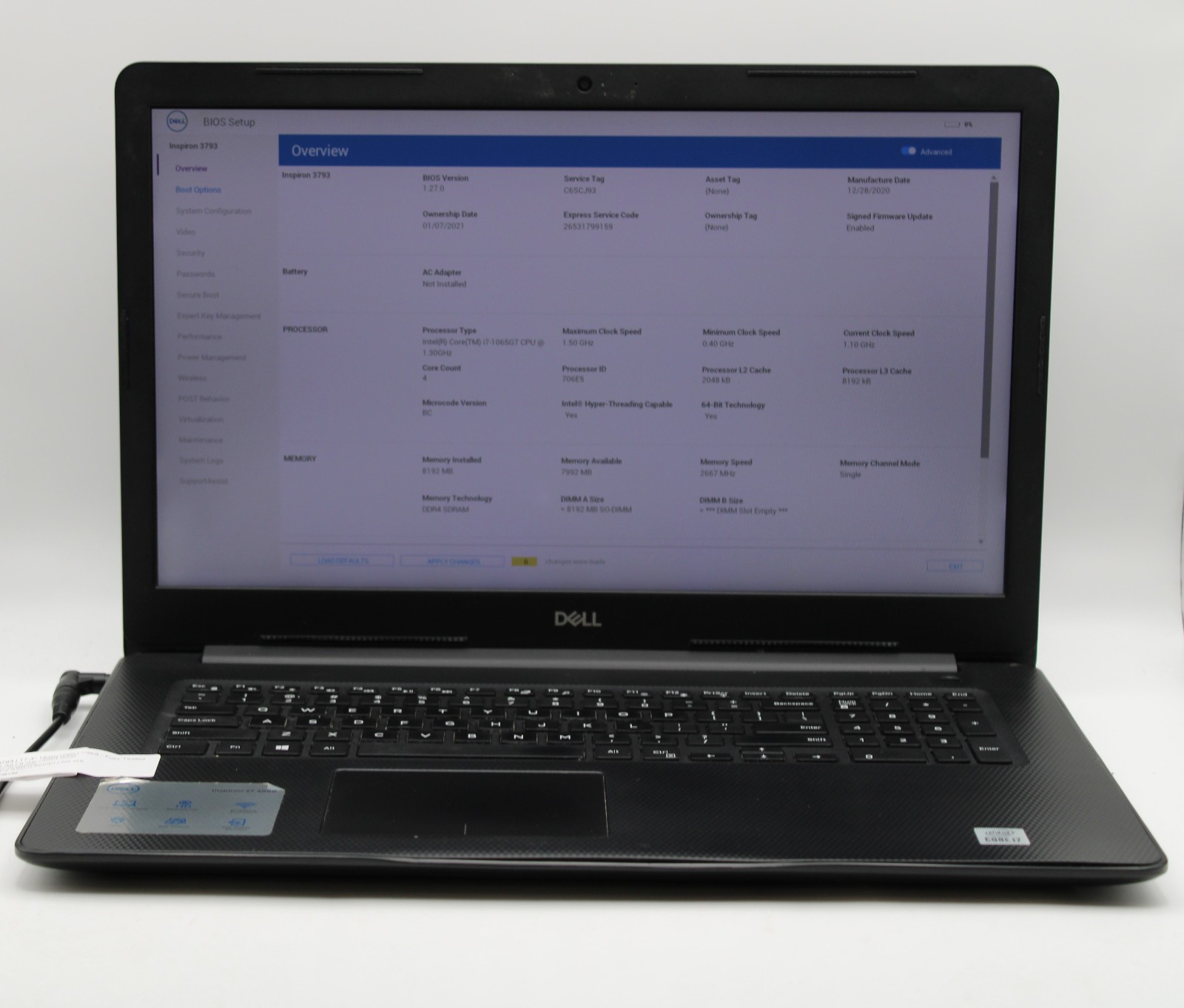 Dell Inspiron 3793 _ i7-1065G7 _ 8GB RAM _ 240GB SSD _ No OS