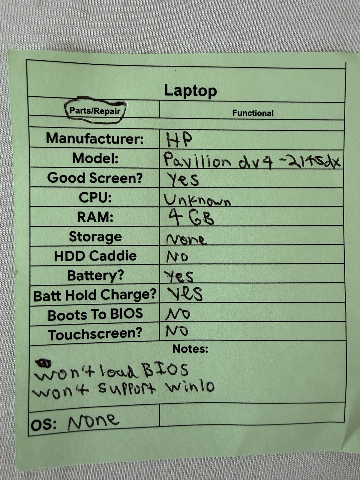 HP Pavillion dv4-2145dx Laptop – Good Screen – RAM 4 GB – Read Des