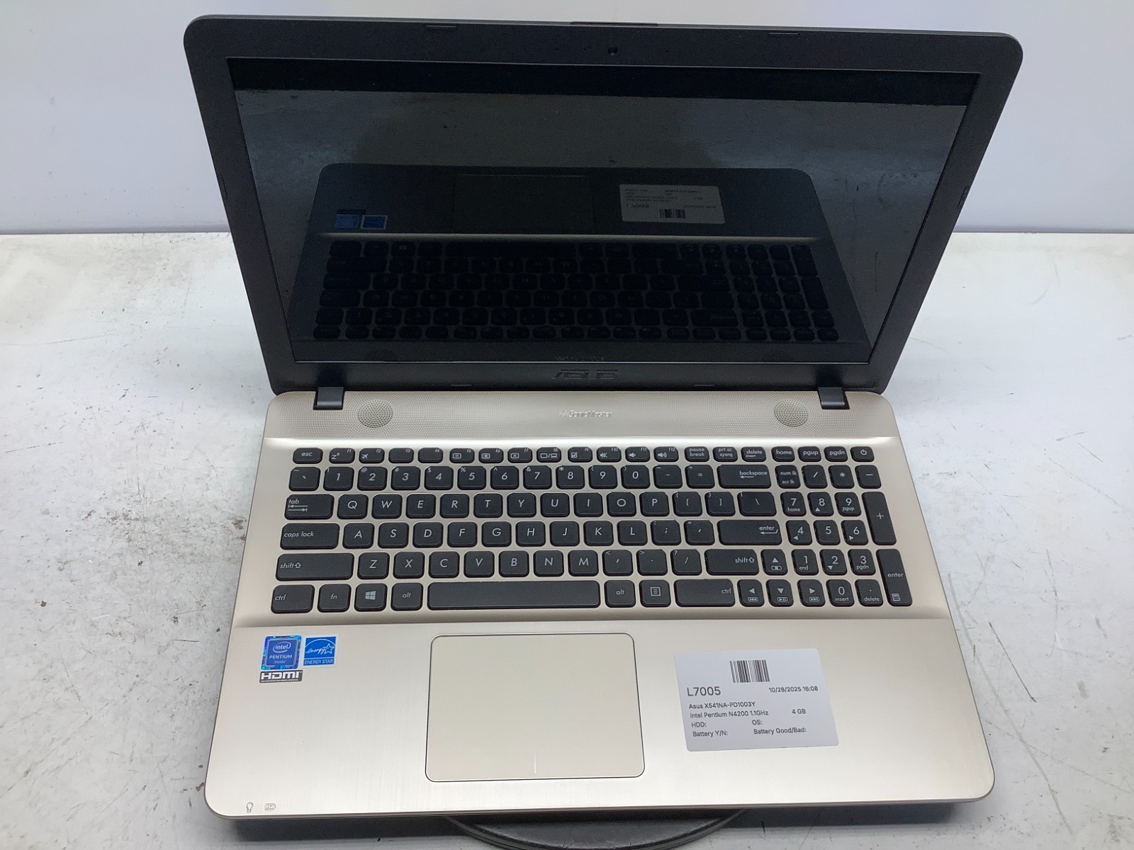 Asus X541NA-PD1003Y Intel Pentium N4200 1.1GHz 4 GB NO HDD No Batt