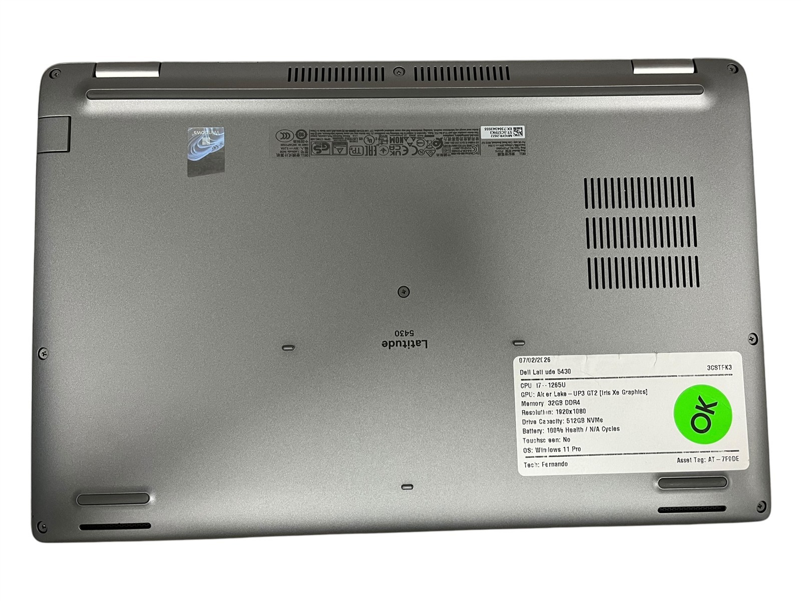 Dell Latitude 5430 i7-1265U 2.69GHz 32GB RAM 512GB SSD 14″ WINDOWS 11 PRO Laptop