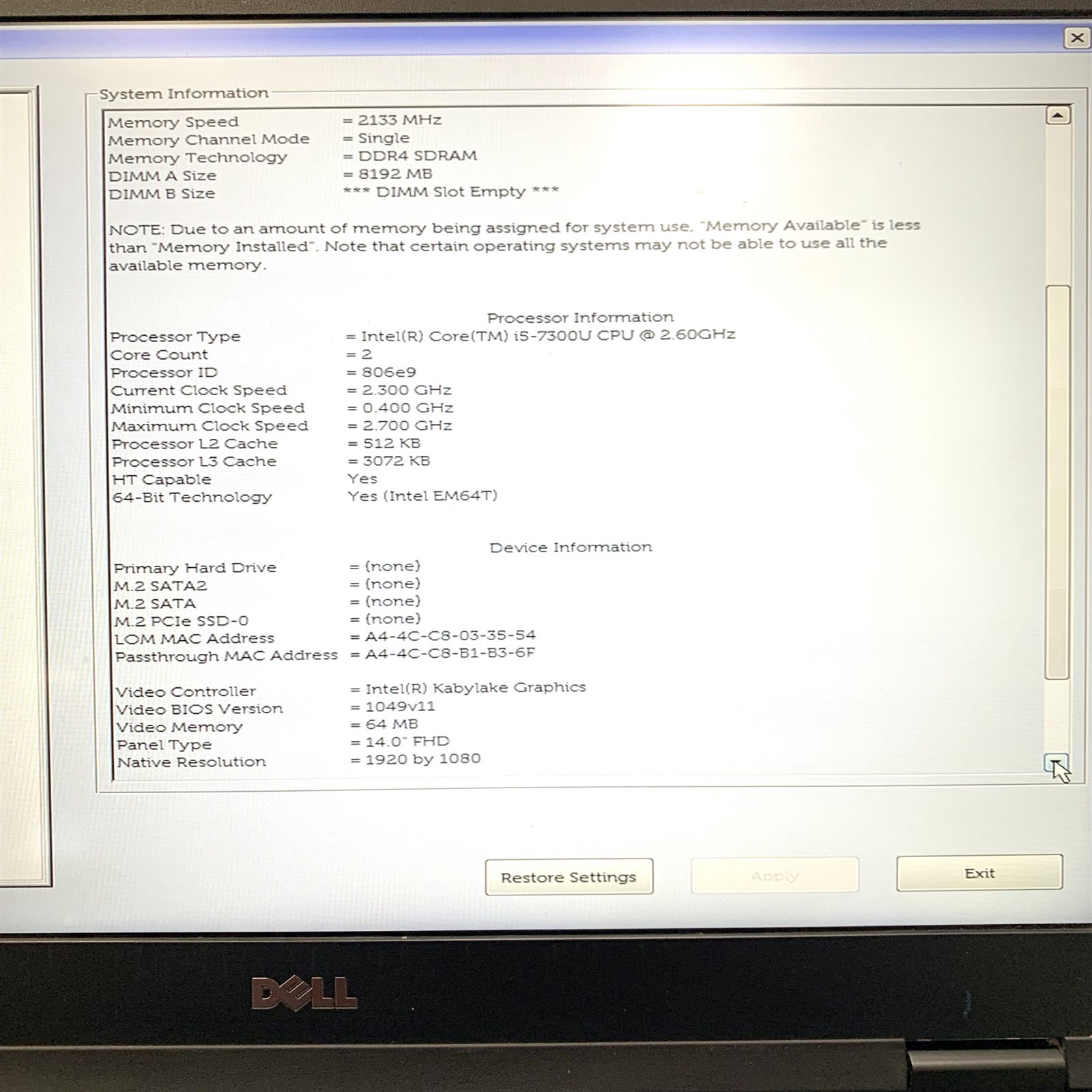 Dell Latitude 5480 14″ FHD Intel Core i5-7300U 2.60 GHz 8GB DDR4 No OS, SSD, AC