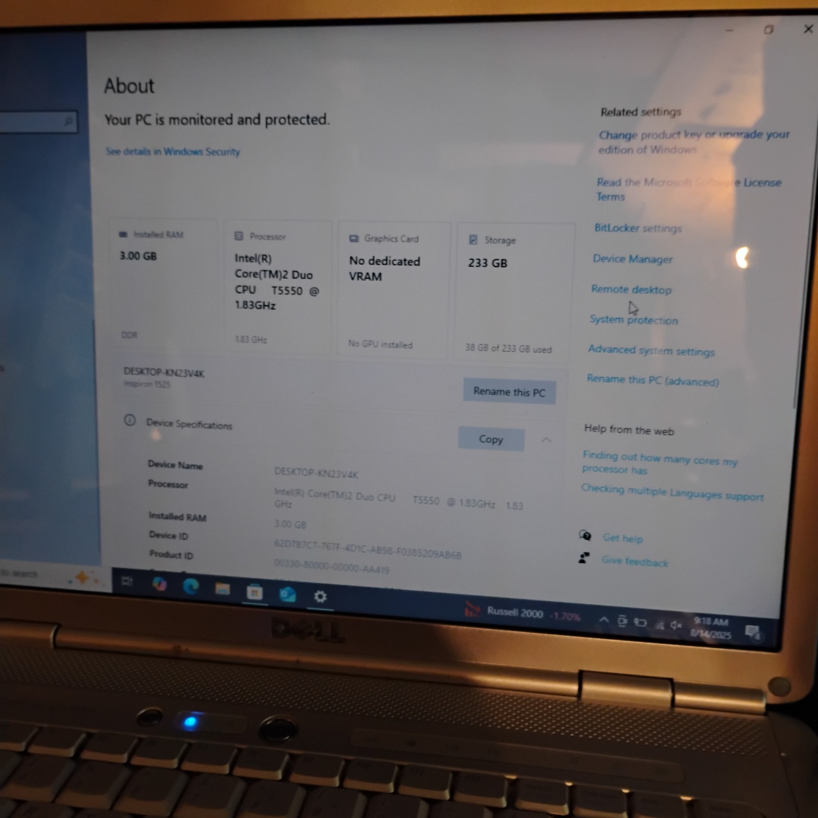 Dell Inspiron 1525 Special Edition Windows 10 Pro Intel T5550 183Ghz 3GB Ram