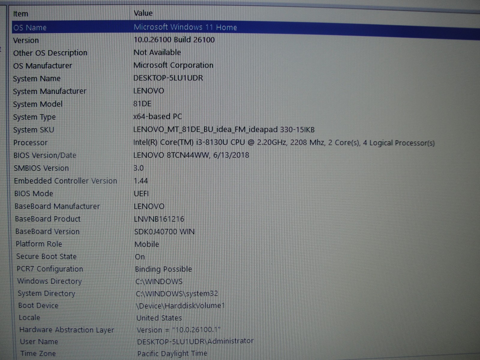 Lenovo IdeaPAd 330-15IKB 15.6” HD Intel Core i3-8130U 2.2GHz 8GB HDD 1TB