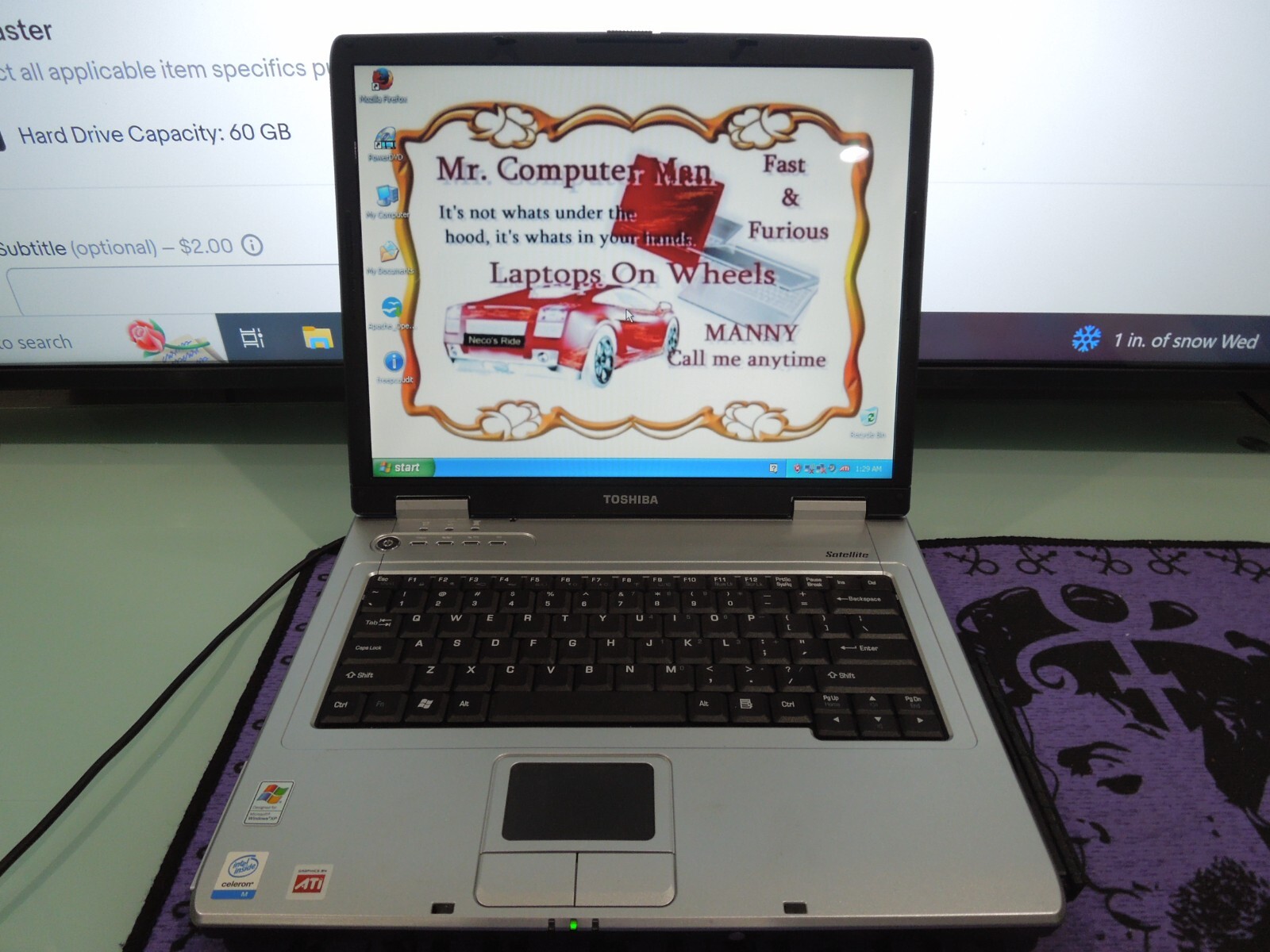 toshiba satellite l25-s119 intel celeron@1.40ghz 1.87GB ram 60gb hdd WINDOWS XP