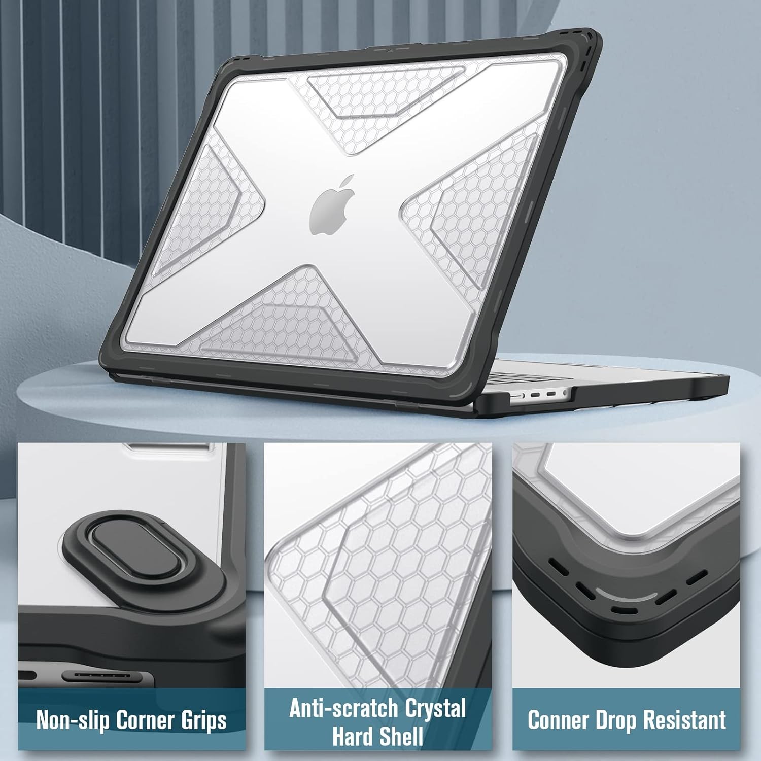 Heavy Duty Rugged Hard Shell Case for MacBook Pro 16 Inch, Crystal Clear Cover