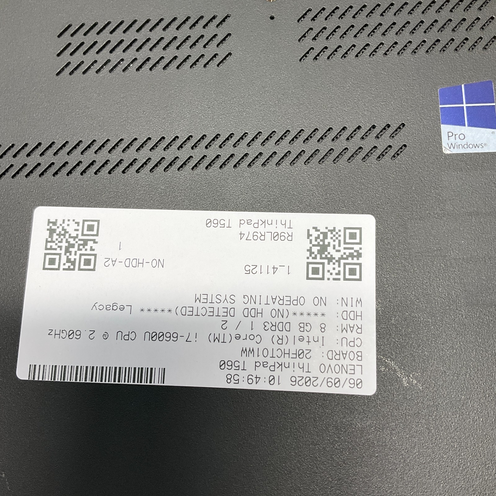 Lenovo ThinkPad T560 Intel Core i7-6600U @ 2.60GHz 8GB NO HDD NO OS NO BATT