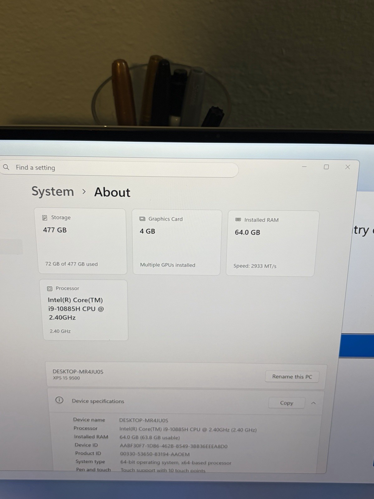 Dell XPS 15 9500 15.6″ 4K Touch | Intel i9-10885H | 64GB RAM | 512GB | 1650TI