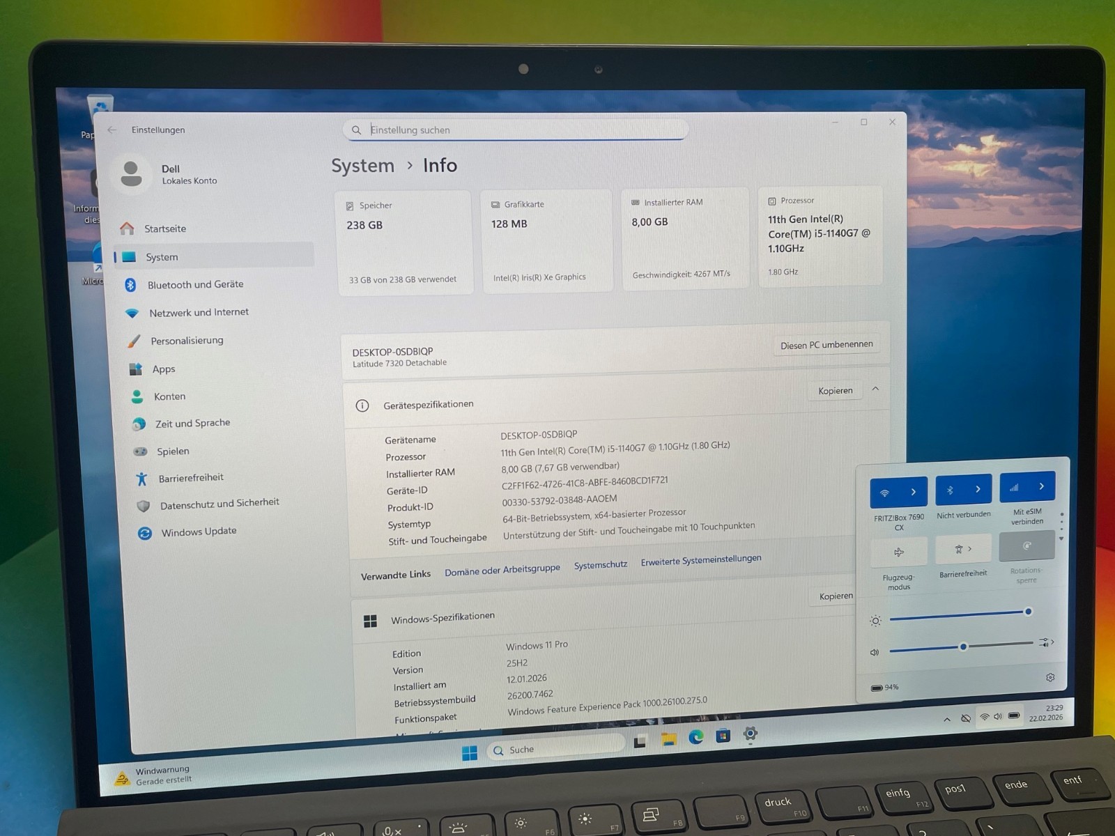 Dell Latitude 7320 2-in-1 LTE eSIM i5-1140G7 8GB 256GB 13″ De Win11Pro FID ST
