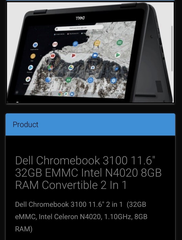 Dell Chromebook 3100 11.6″ 32GB EMMC Intel N4020 Convertible 2 In 1 w/Case