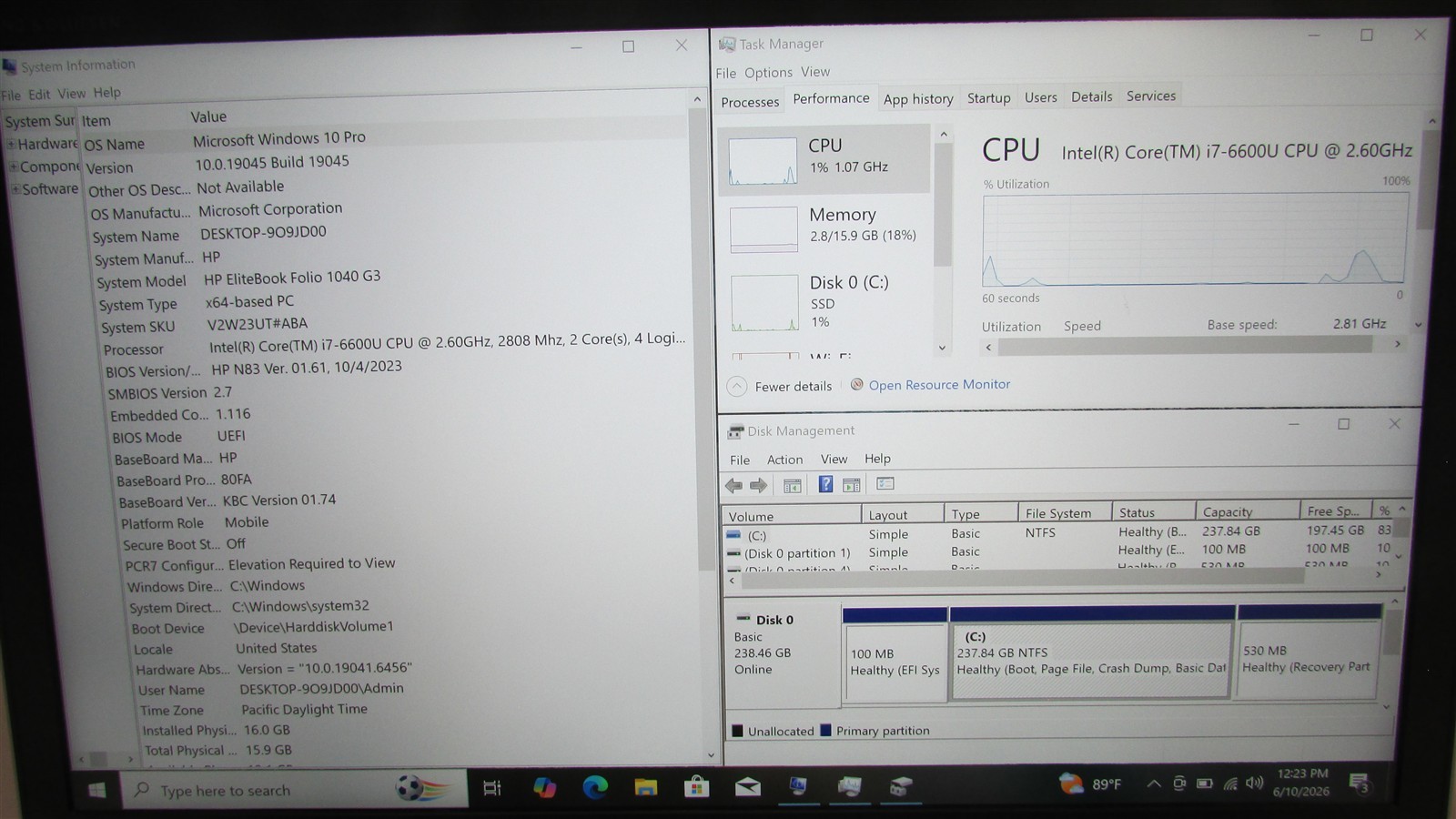 HP Elitebook Folio 1040 G3 i7-6600U 2.6GHz 16GB RAM 256GB m.2 14″ W10P COSM DMG