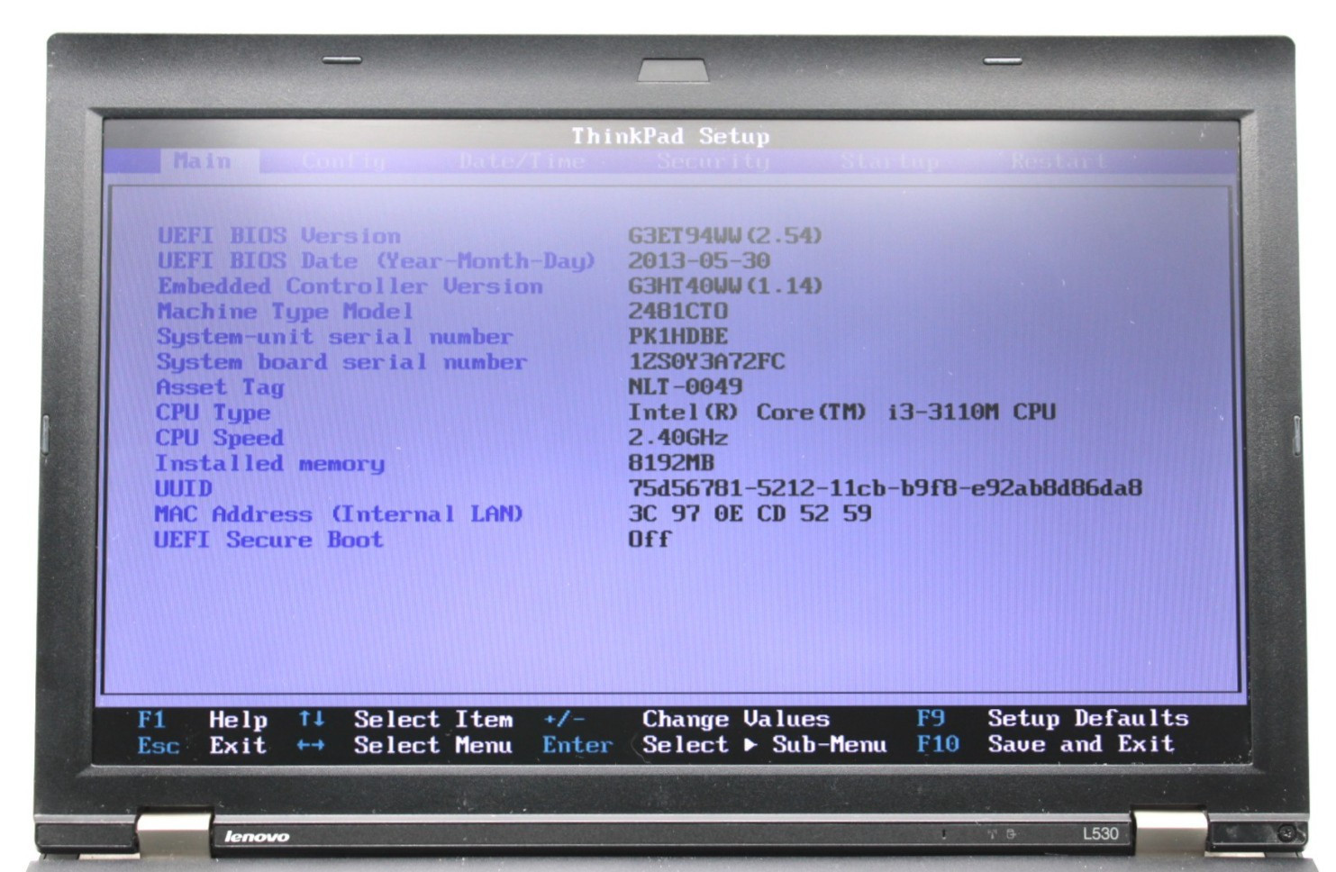 Lenovo ThinkPad L530 i3-3110M@2.4GHz 8GB DDR3 NO STORAGE OR OS *USED/TESTED*