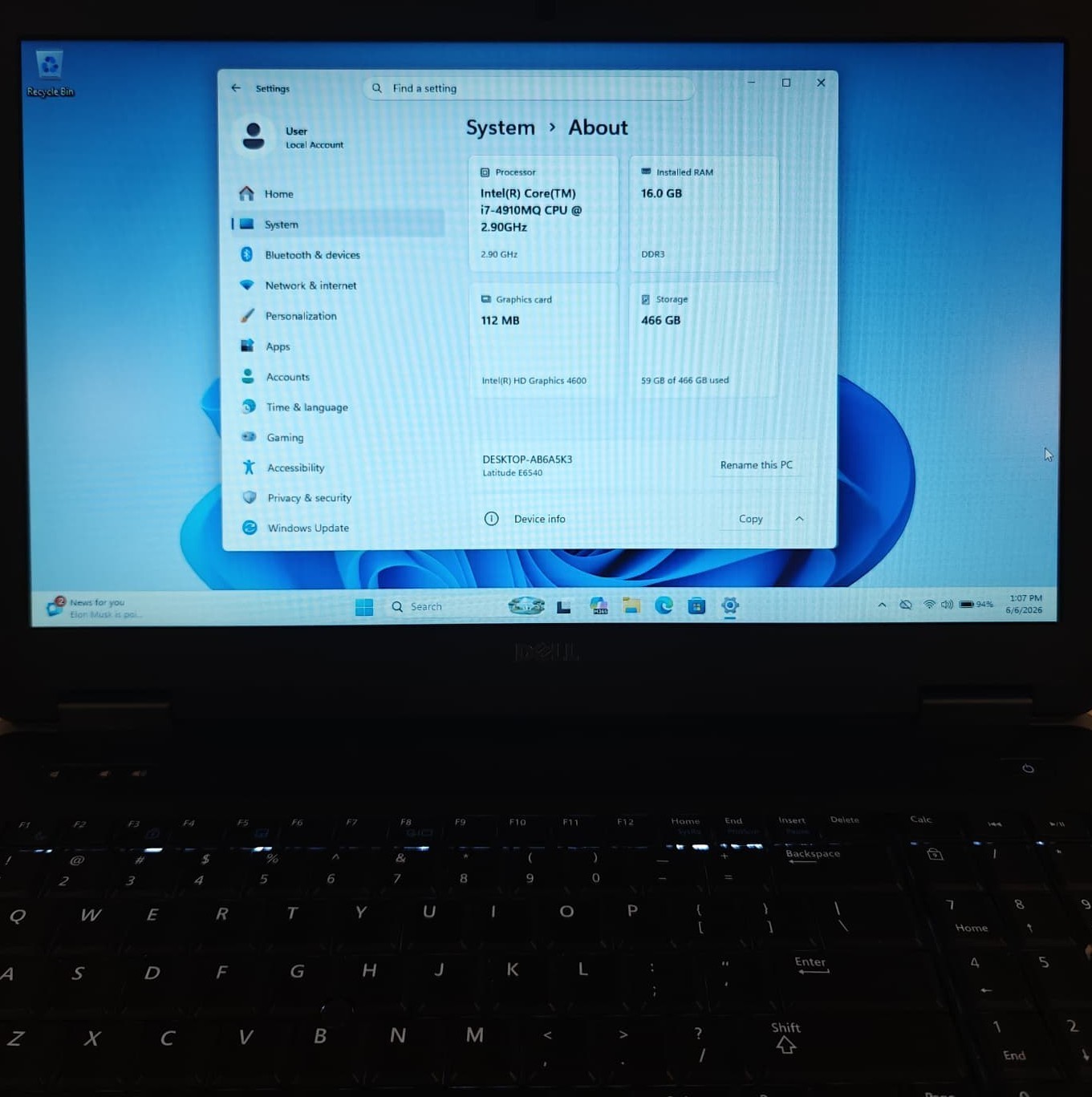 Dell Latitude e6540 i7-4910MQ 16GB RAM 500GB SSD Wifi 7 BT Win 11 Pro Office 365
