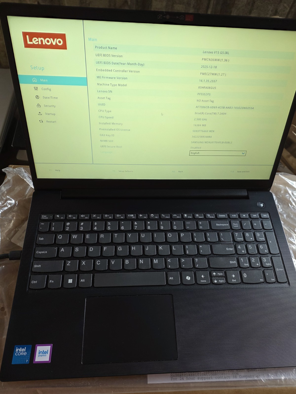 Lenovo V15 G5 Irl Core 7 240h 16gb 1tb Adapter Box