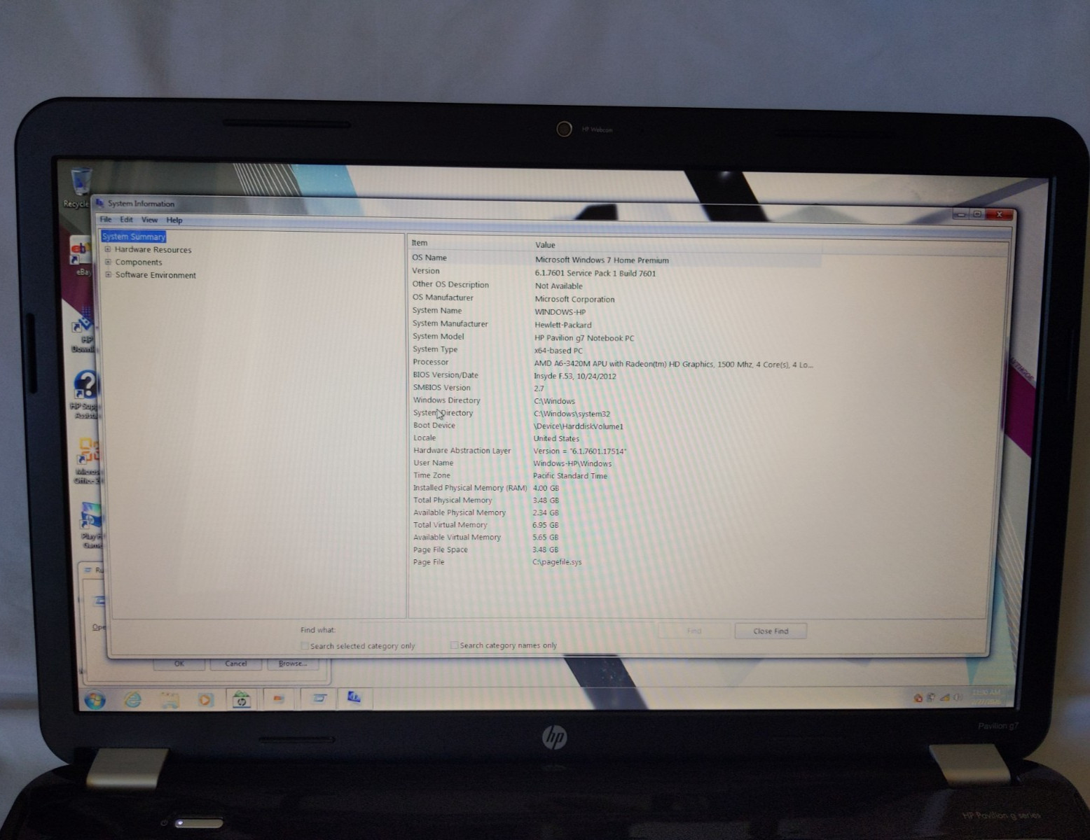 HP Pavilion G7 Notebook Laptop Windows 7 Home Premium AMD 4Core 1.5GHz 4GB RAM